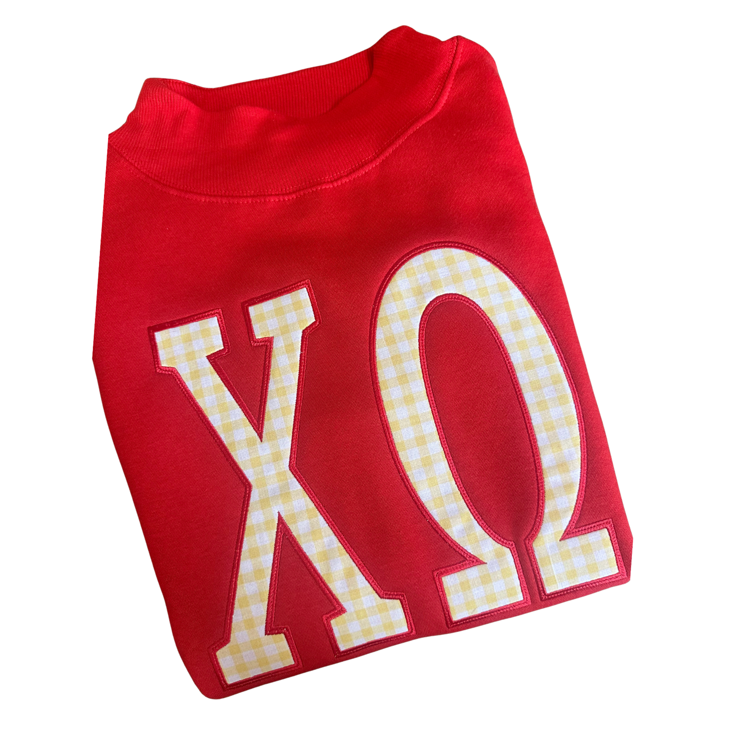 Chi O Mega Letter Mock Neck- Red