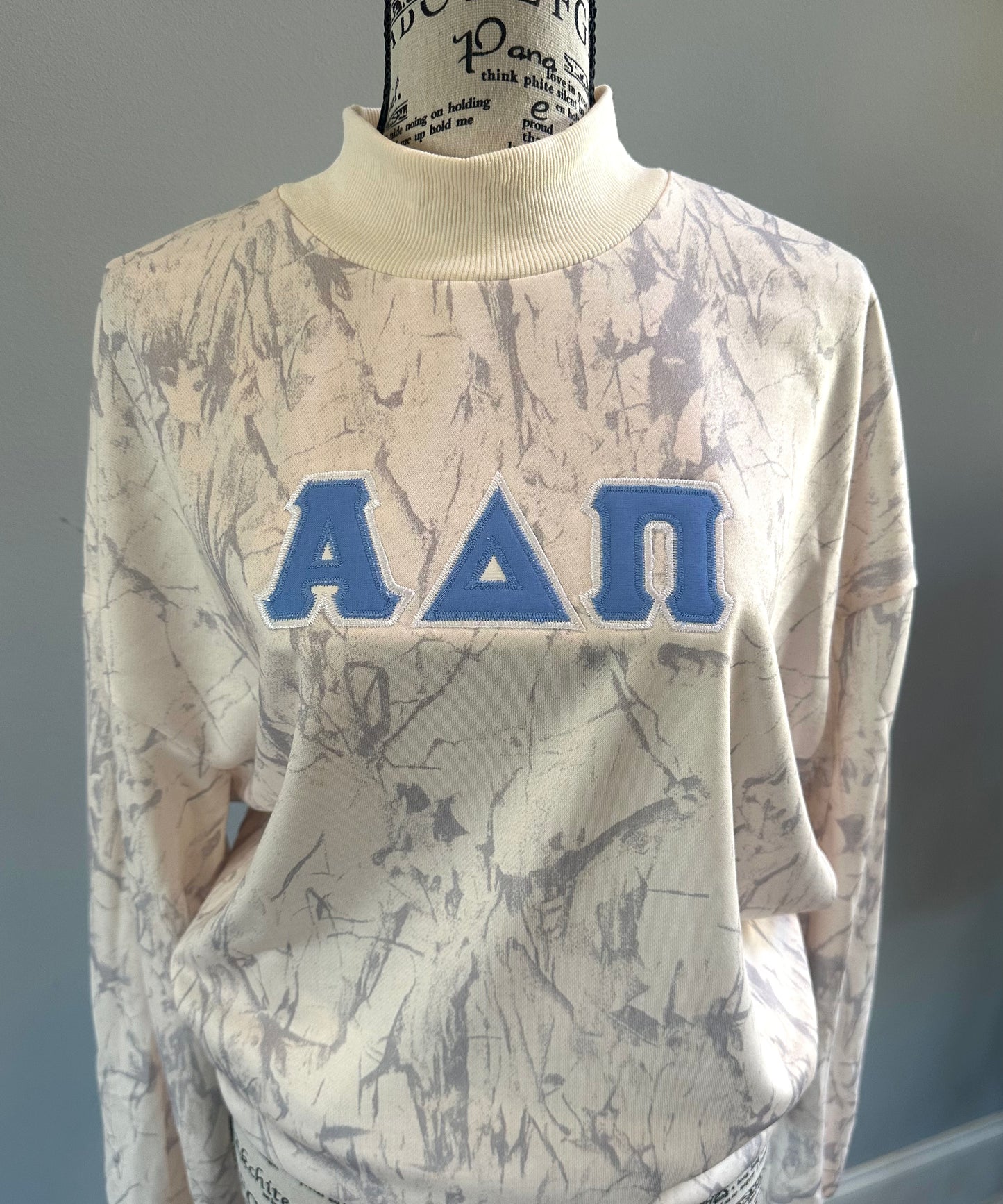 Vintage Letter Camo Mock Neck |  Oversized Fit