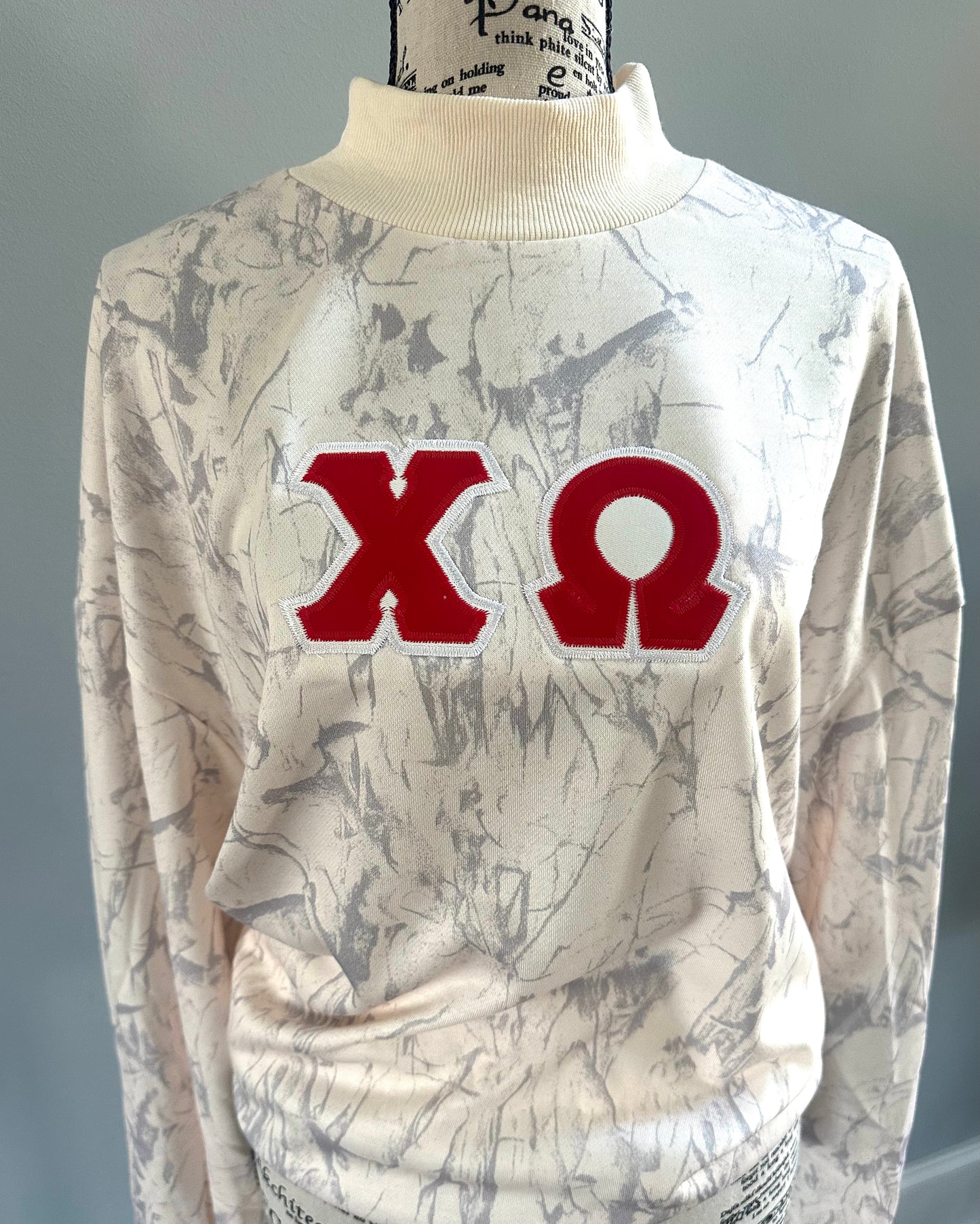 Vintage Letter Camo Mock Neck |  Oversized Fit