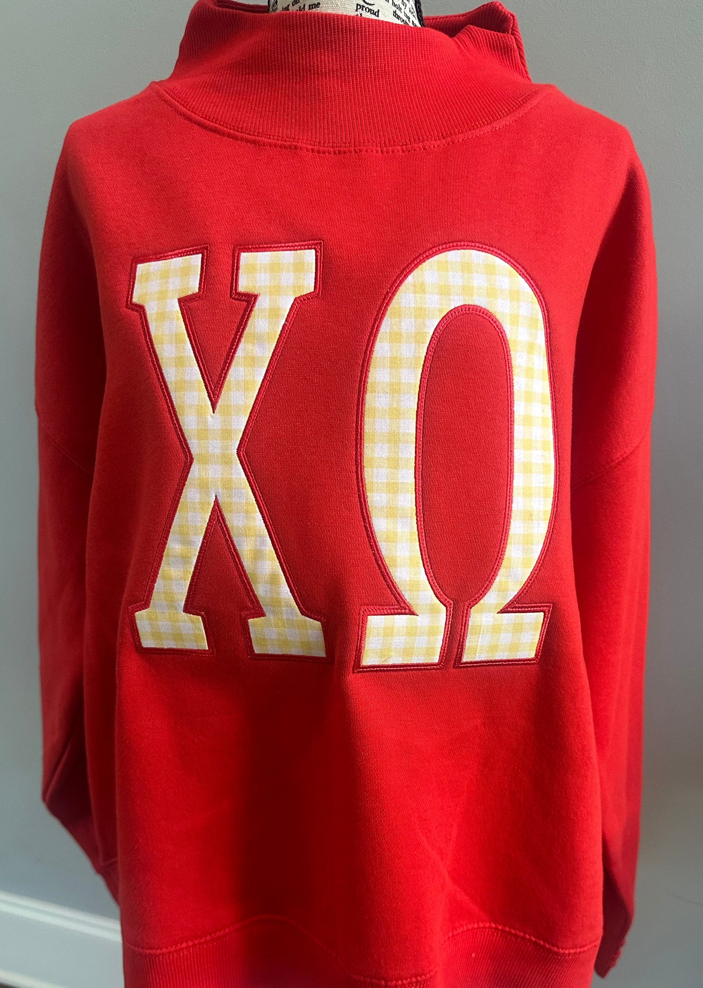 Chi O Mega Letter Mock Neck- Red