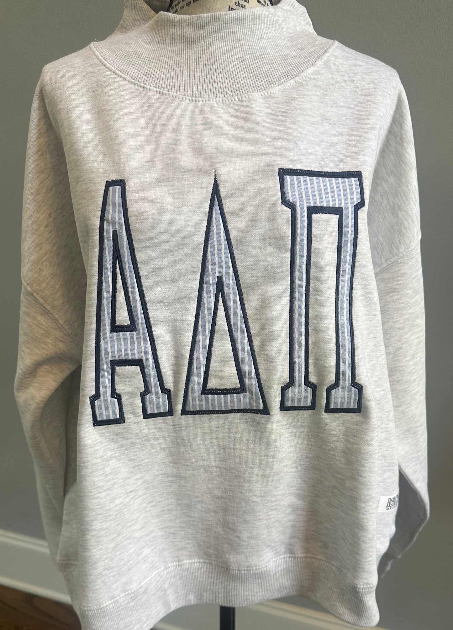 ADPi Mega Letter Mock Neck- Ash Gray