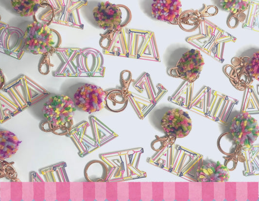 Sorority Colorblock Pom Keychain